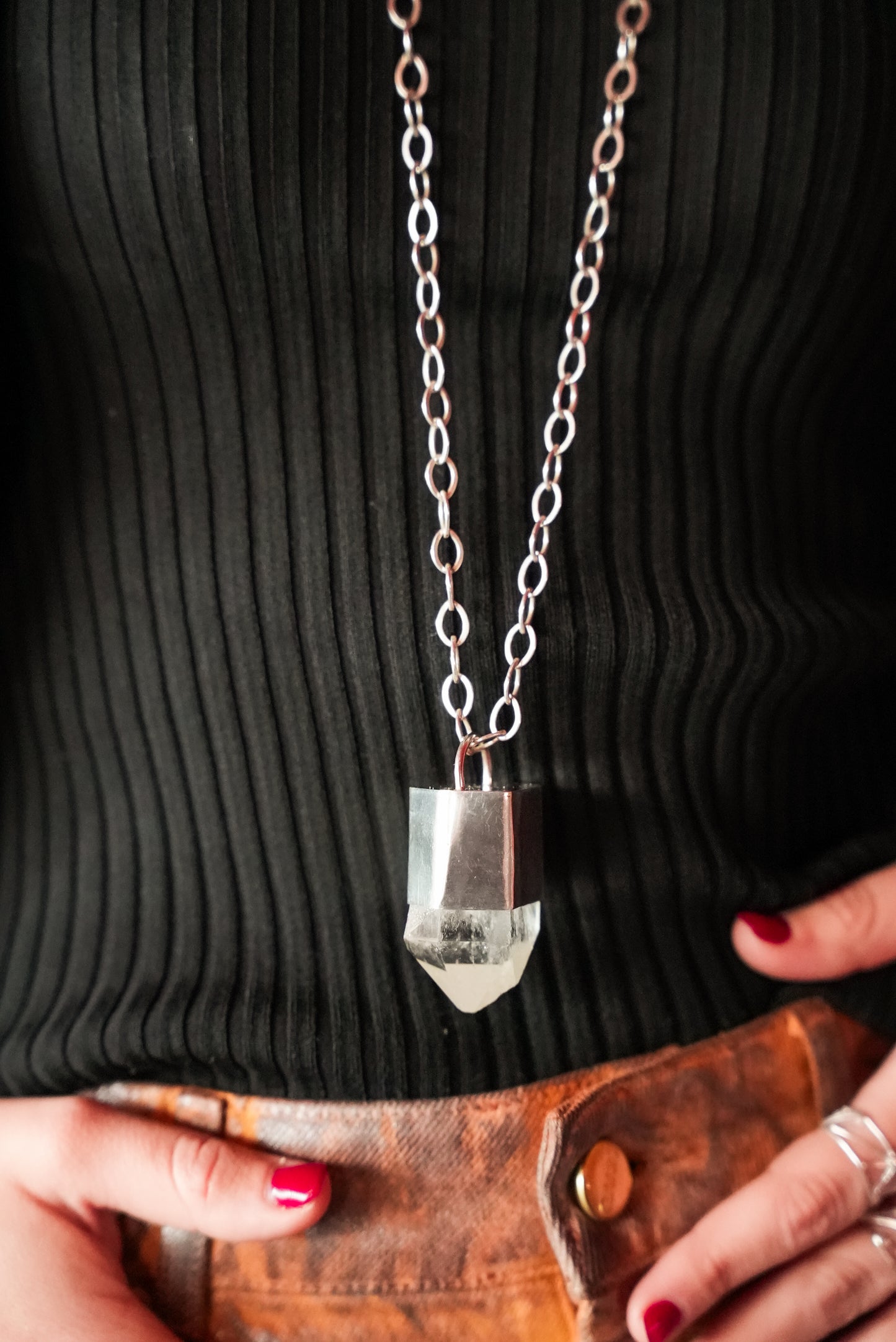 XL Quartz Protection Crystal Pendant Necklace 001