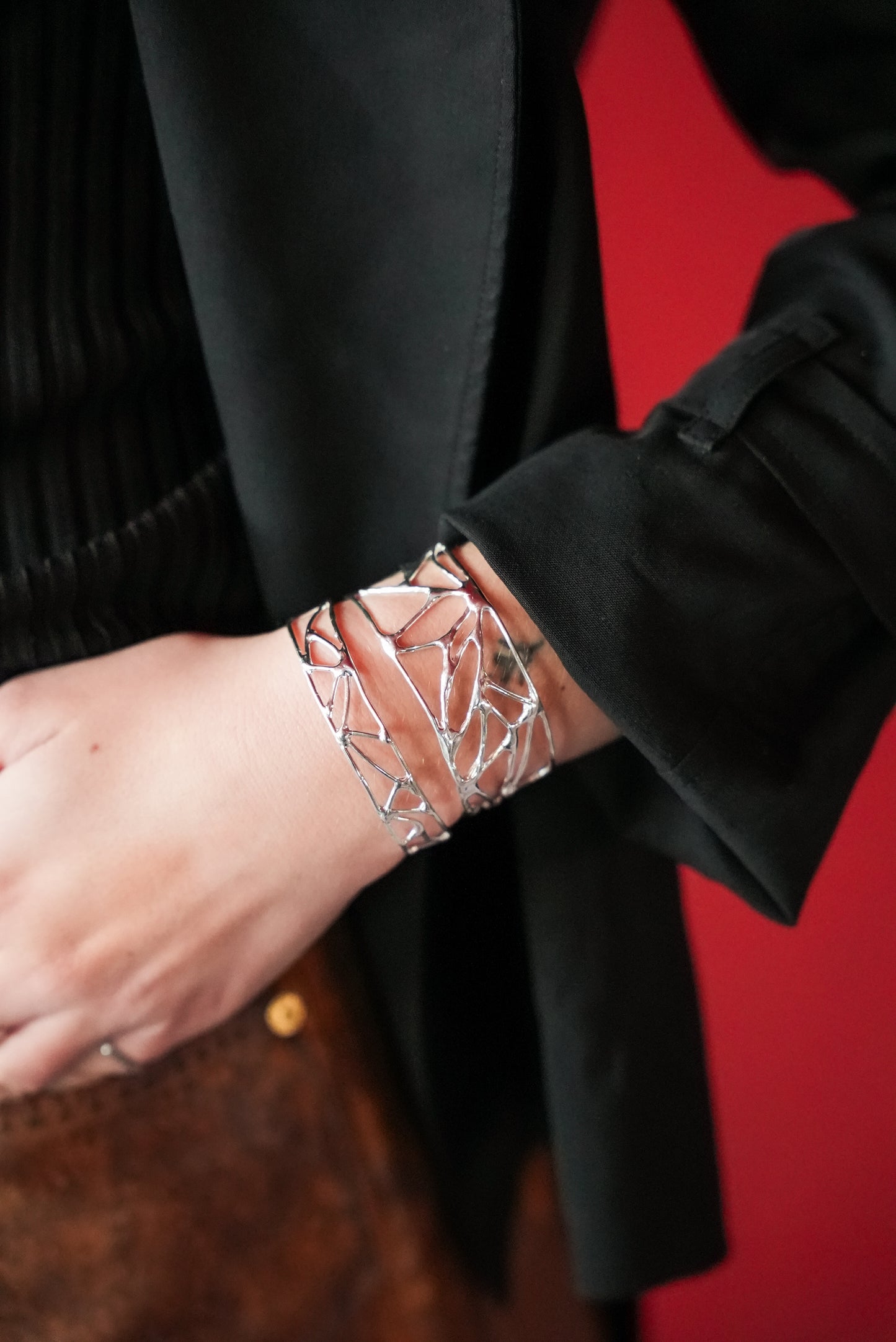 Wide Courage Cuff Bracelet in Sterling Silver