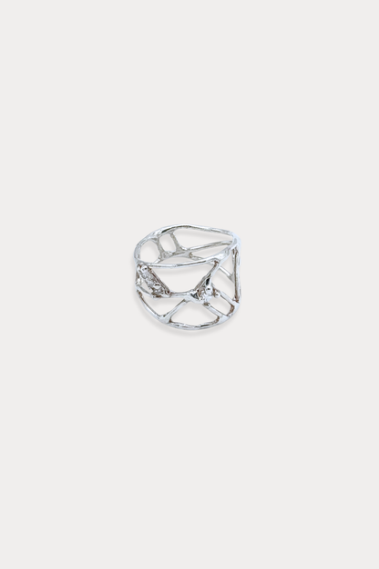 Wide Organic Courage Ring Band with CZ's in Sterling Silver