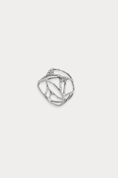 Wide Organic Courage Ring Band with CZ's in Sterling Silver