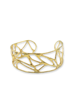 Load image into Gallery viewer, Wide Courage Cuff Bracelet in Gold Plated Brass