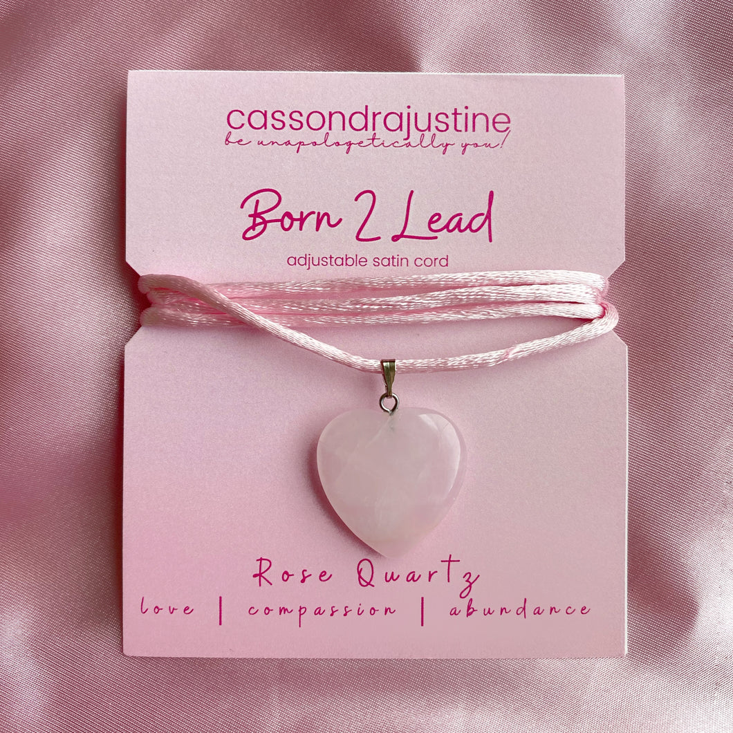 Born 2 Lead Heart Crystal Pendant in Rose Quartz